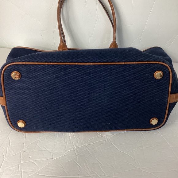 NWT MICHAEL KORS GREENWICH LARGE EAST WEST TOTE BAG NAVY CANVAS CROCO BR… - Picture 6 of 9